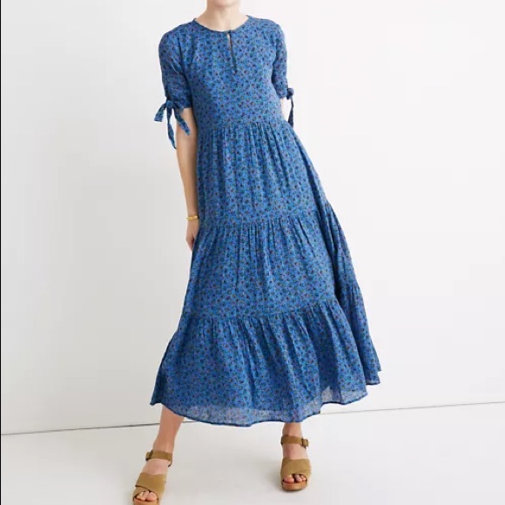 Madewell Tie-Sleeve Tiered Midi Dress in Calico Floral